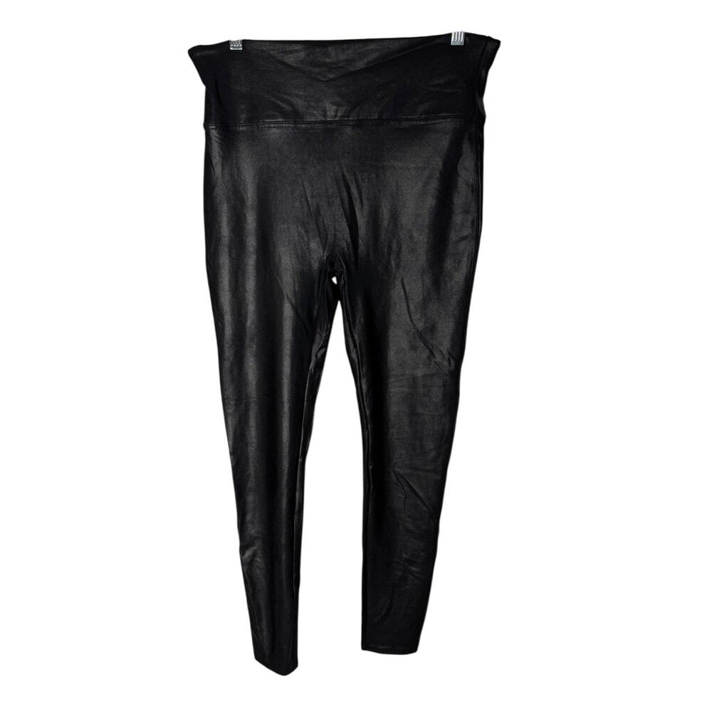 SPANX Metallic Faux Leather Leggings Black Shaping 1X